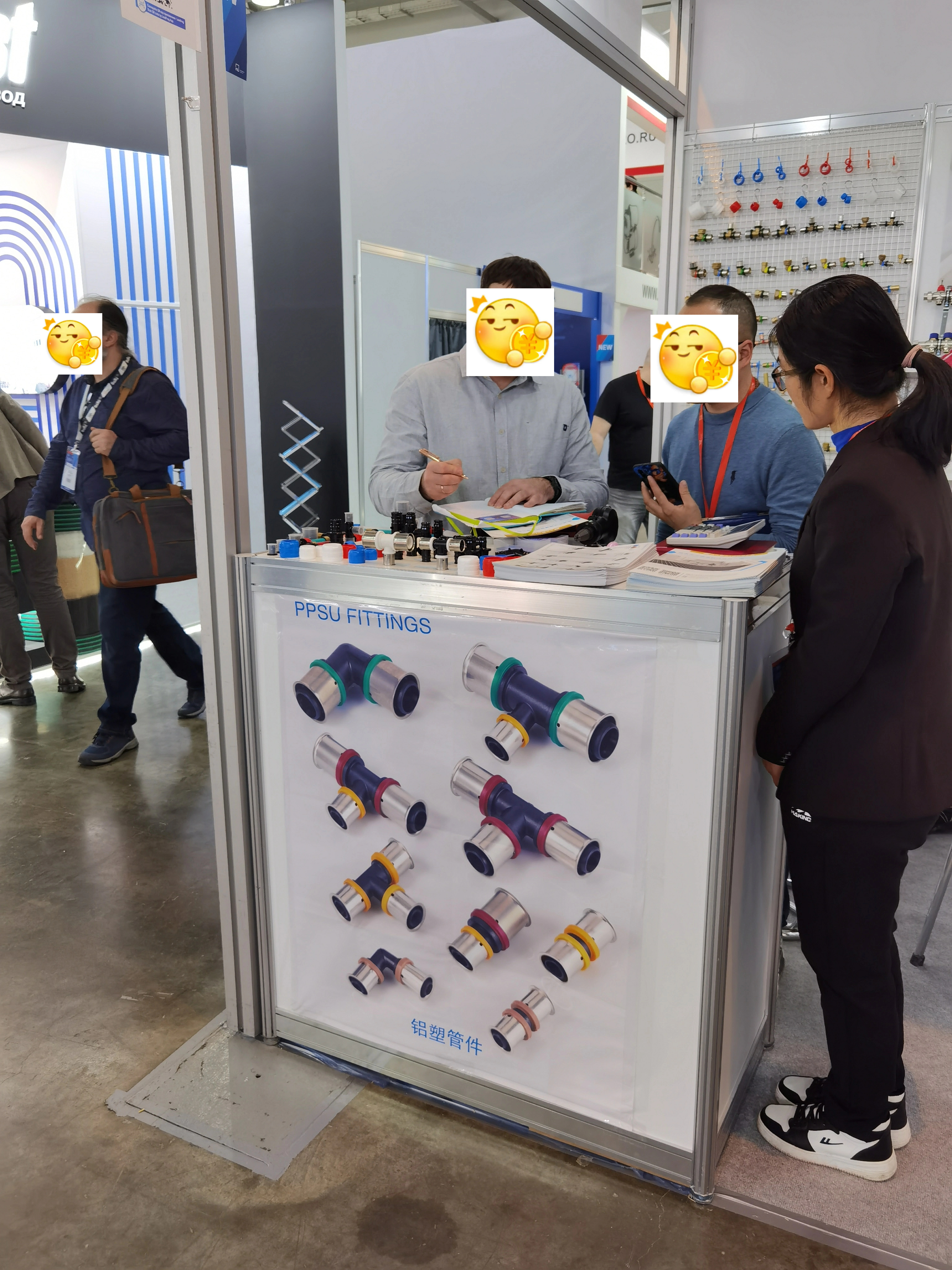 Discussing products with visitors